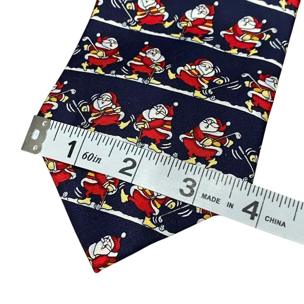 Vintage The Windsor Collection Necktie- 100% Silk- Santa Playing Golf Christmas